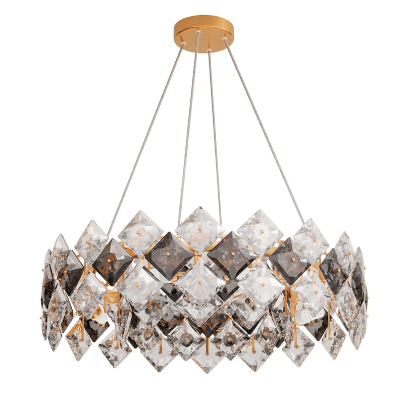 Gold Round Semi Flush Mount Crystal Chandelier