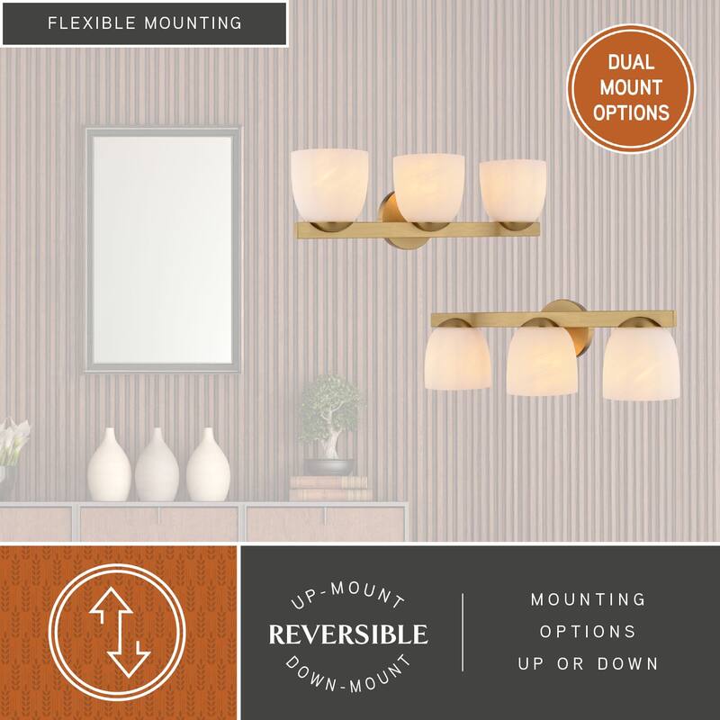 VAXCEL Bosworth Contemporary Bathroom Vanity Wall Light Fixture, White Alabaster Glass Shade, Dimmable, Reversible