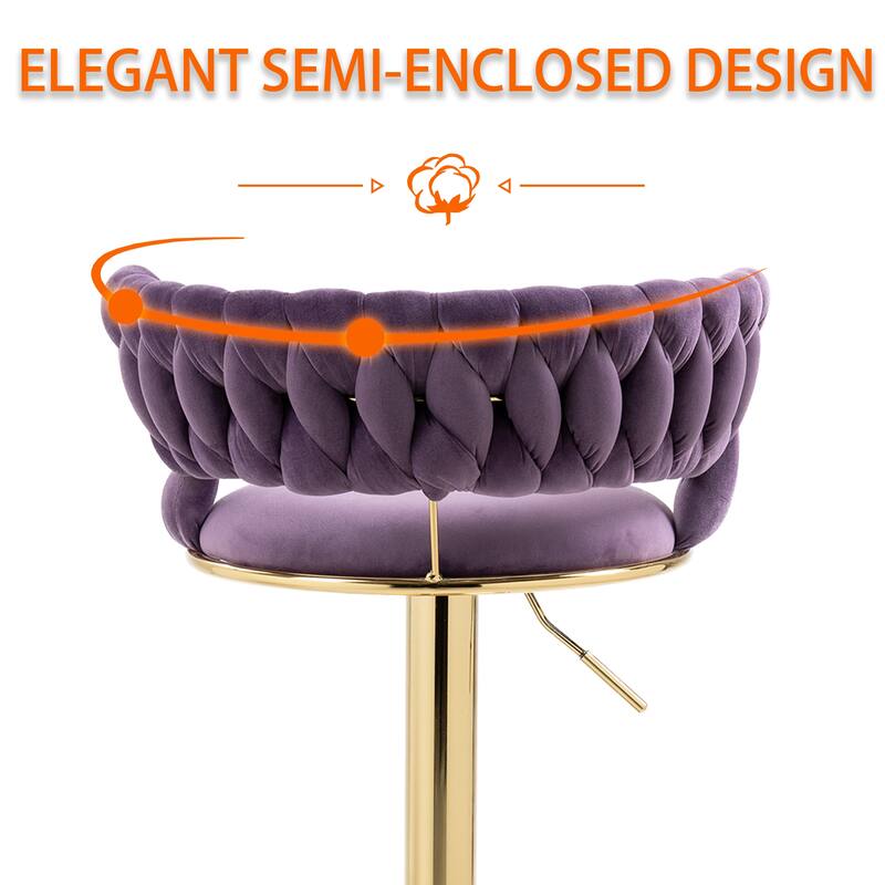 HOMEFUN Velvet Adjustable Height Swivel Armless Bar Stools With Golden Footrest(set of 2)