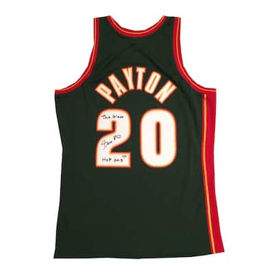 Gary Payton Autographed Seattle SuperSonics Authentic Swingman Signed Basketball Jersey HOF Glove PSA DNA COA - 8'6" x 11'6"