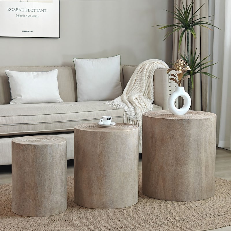 Set of 3 Rustic Wooden Coffee Tables with Distinctive Tree Ring Patterns - Perfect for Living Room - Natural,Natural Wood,Natural Wood Wash