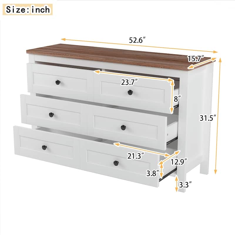 Farmhouse Style Wooden Dresser with 6 Drawer