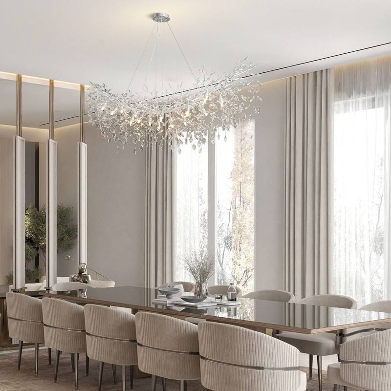 Modern Branch Crystal Linear Chandelier, 1100-1830mm Dining Pendant Light