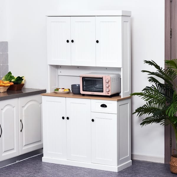 Homcom 71 Wood Kitchen Pantry Storage Cabinet Microwave Oven Stand With White Oak Grain 31486110 Homcom 71 Wood Kitchen Pantry