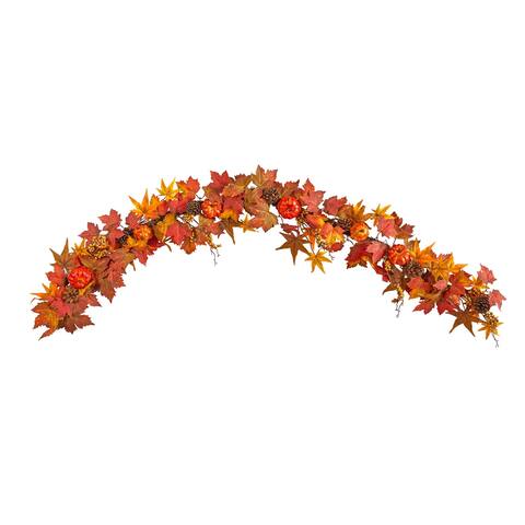 6' Autumn Maple Leaf, Pumpkin, Gourd and Berry Artificial Fall Garland - Multi