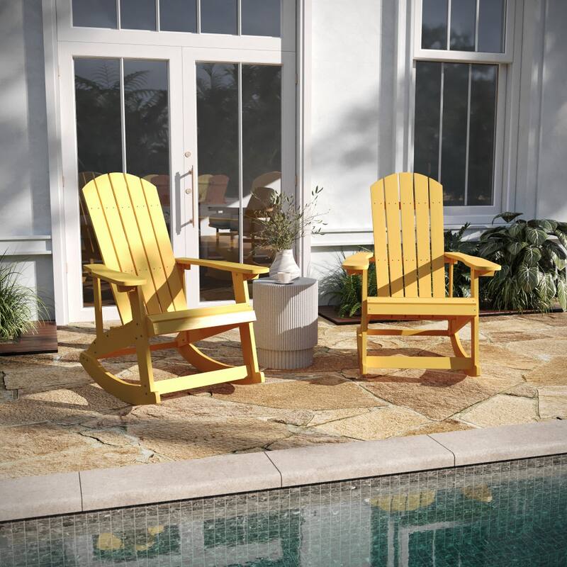 Adirondack Poly Resin Rocking Chairs for Indoor/Outdoor Use - 2 Pack - Yellow