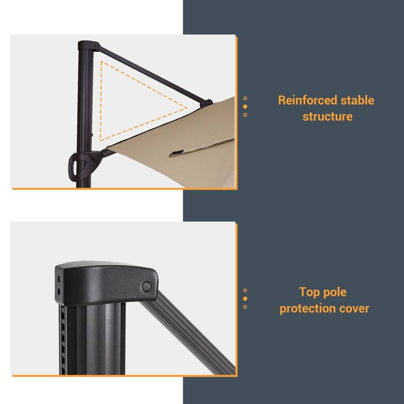 LIVOOSUN 11Ft LED Patio Hanging Octagon Cantilever Umbrella with 360-degree Rotating Canopy