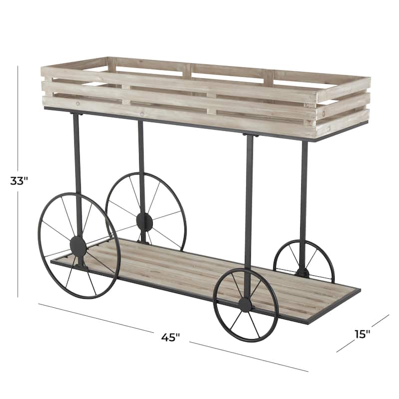 Wood Wheelbarrow 1 Shelf Indoor Plantstand - Cream - Roche River Decor