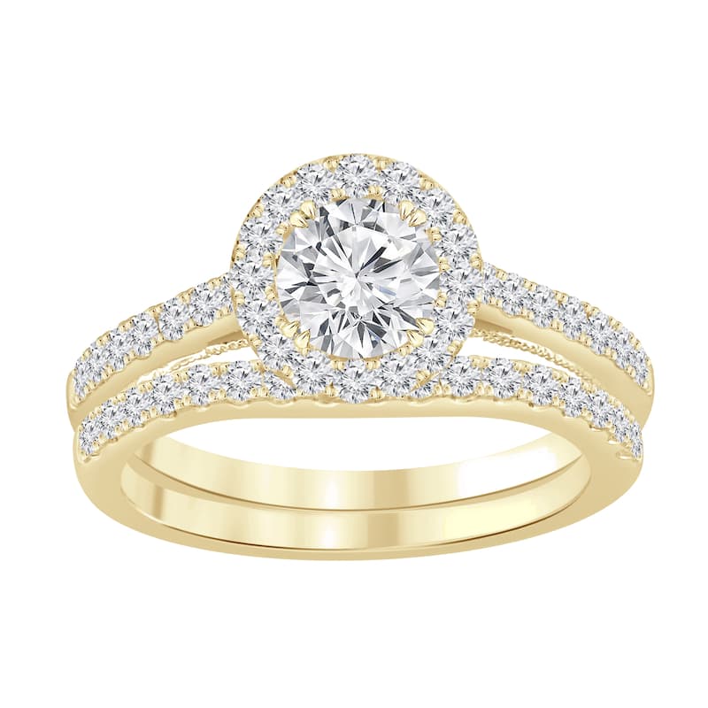 Auriya 1 3/4ctw Round Halo Diamond Engagement Ring Set 14k Gold - Yellow - 9