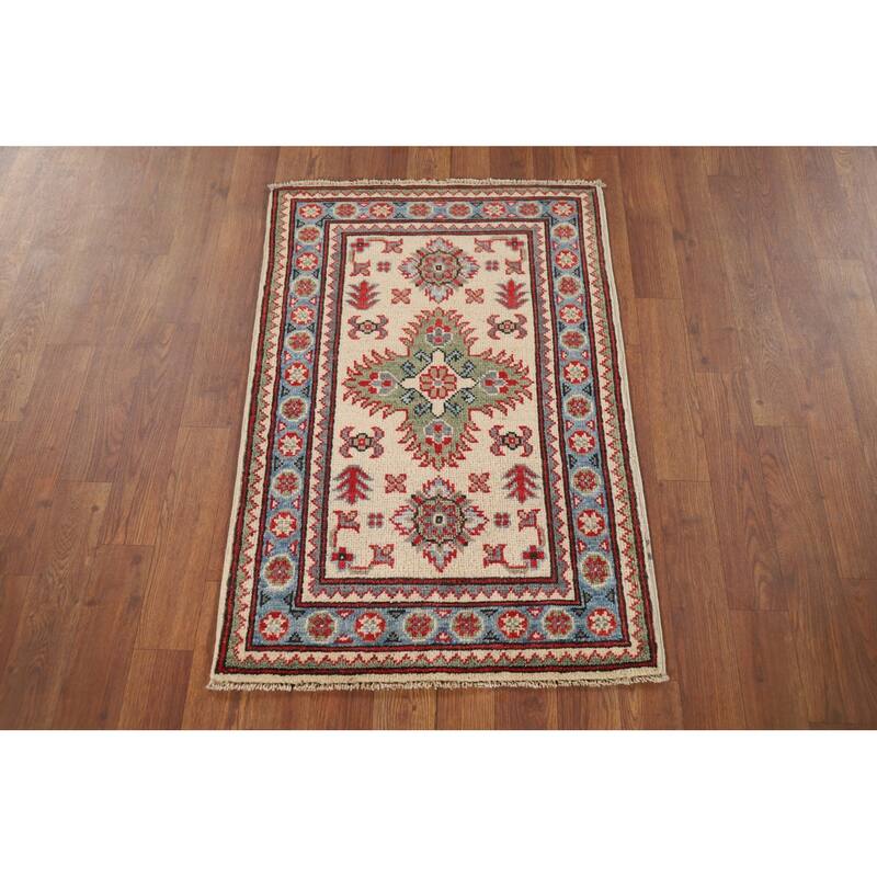 Geometric Kazak Accent Rug Handmade Oriental Wool Carpet - 2'1" x 3'0"