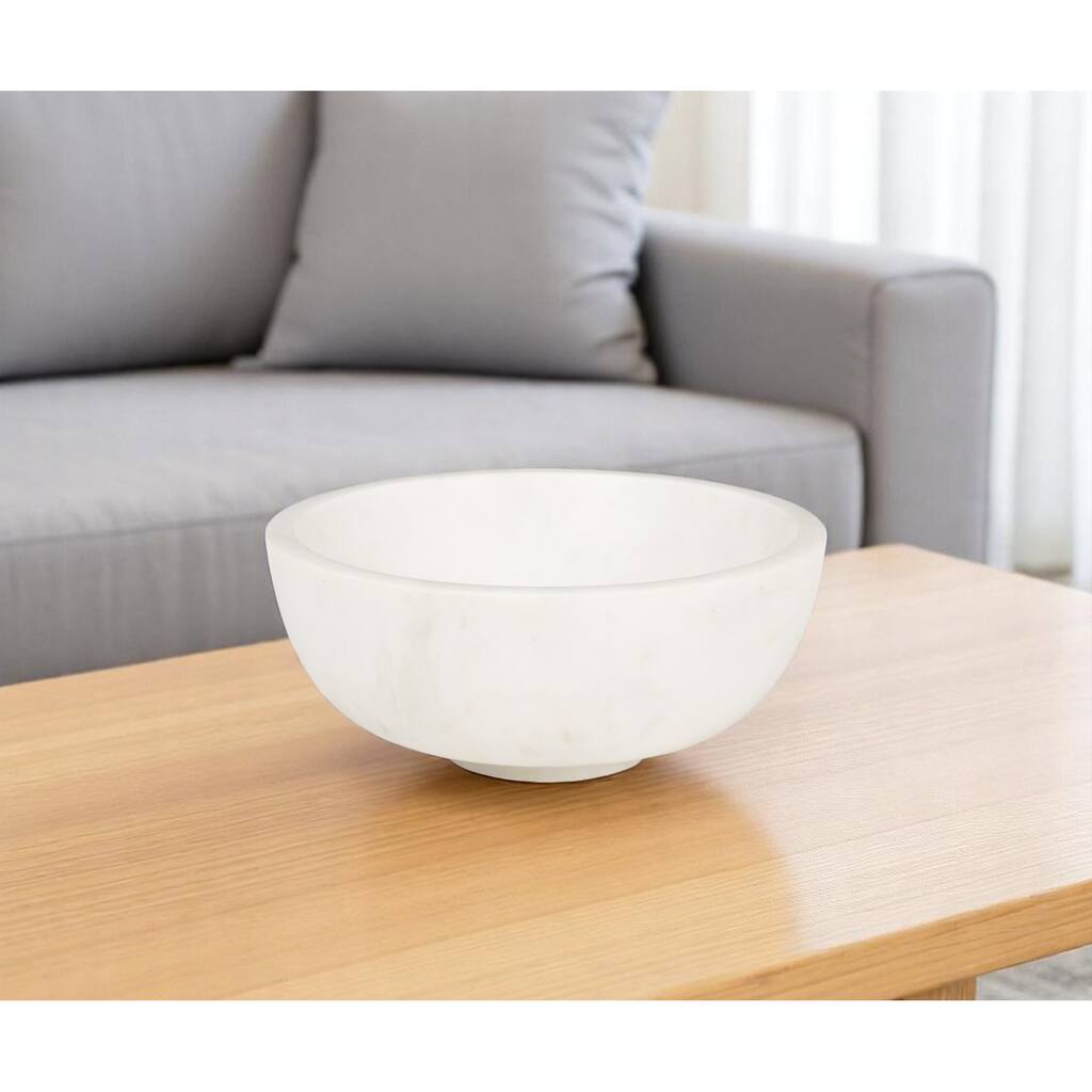 HomeRoots 10" White Marble Round Centerpiece Bowl - 9.5 in. x 4 in. x 9.5 in.