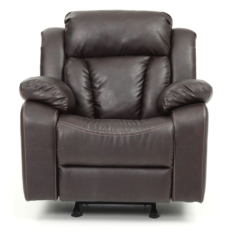 Oversized Faux Leather Rocker Recliner with Soft Thick Cushion and Pillow Top Arms