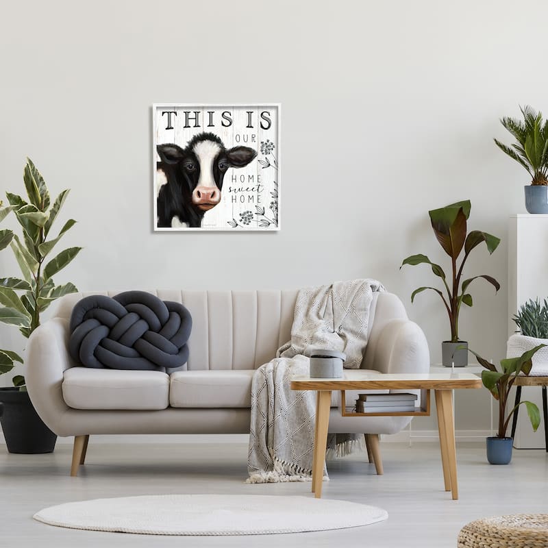 Stupell Our Home Sweet Home Phrase Dairy Farm Cow Framed Wall Art - Black