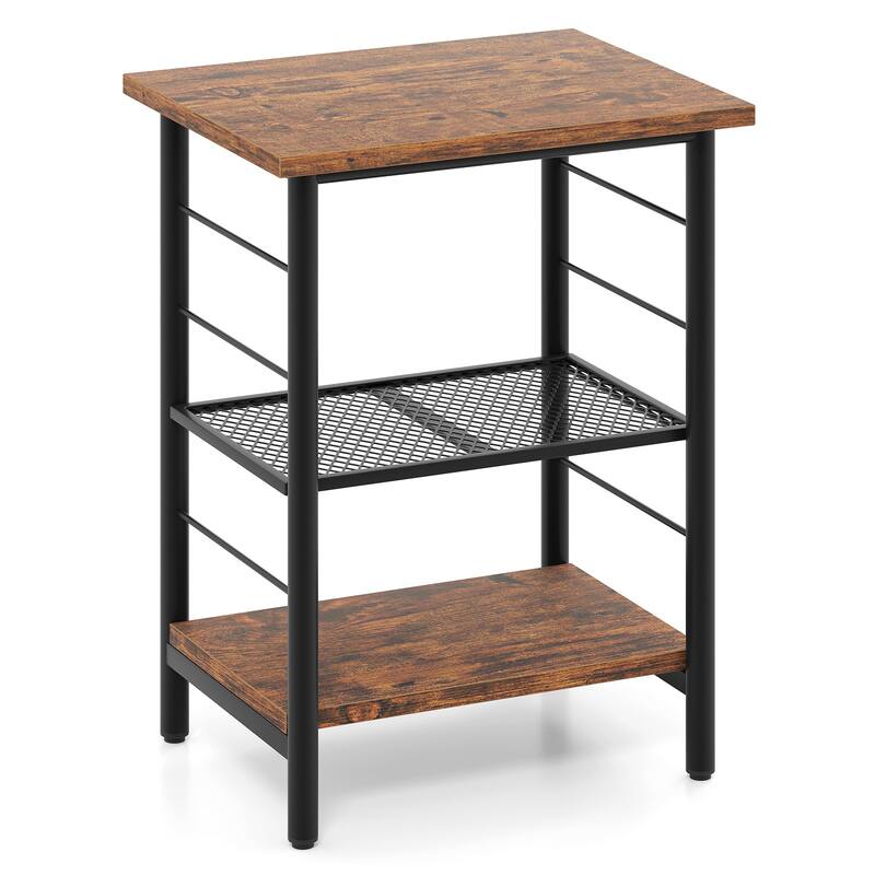 3-Tier End Table Space-Saving Nightstand Industrial Bedside Table for Living Room Bedroom-Rustic Brown - Multi
