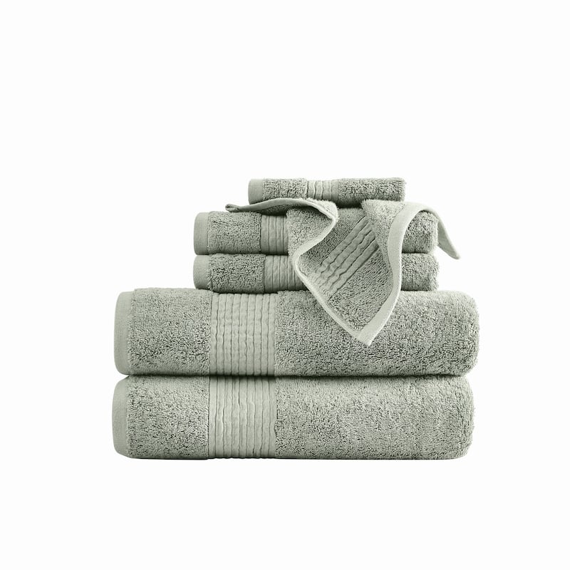 Badgley Mischka Cotton TENCEL™ Oversized 6 Piece Towel Set - Sage Green