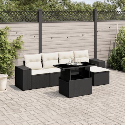 vidaXL Patio Sofa Set with Cushions Outdoor Furniture 6 Piece Poly Rattan - 21.7 x 39.4 x 28.7