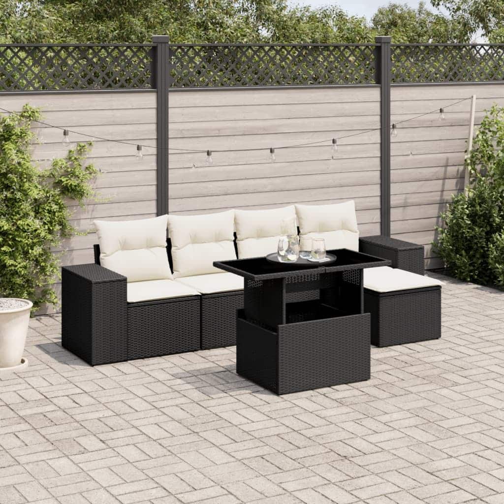 vidaXL Patio Sofa Set with Cushions Outdoor Furniture 6 Piece Poly Rattan - 21.7 x 39.4 x 28.7
