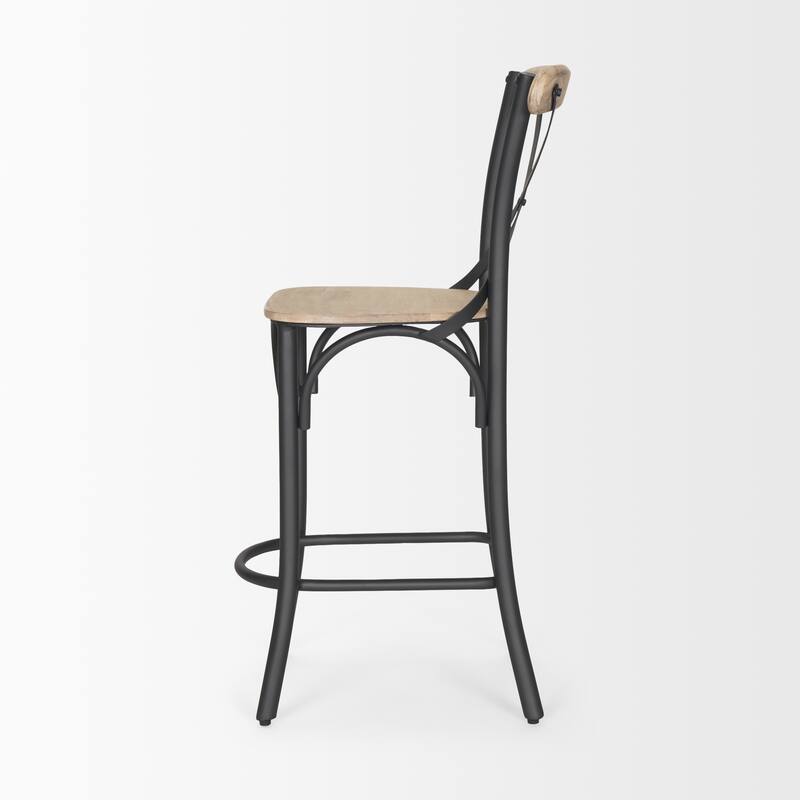 Etienne Light Brown Wood w/ Iron Metal Counter Stool - 20.5L x 22.8W x 41.5H