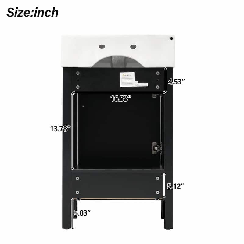 20.28'' Black Modern Bathroom Vanity with Ceramic Sink, Solid Wood Frame and Drawer