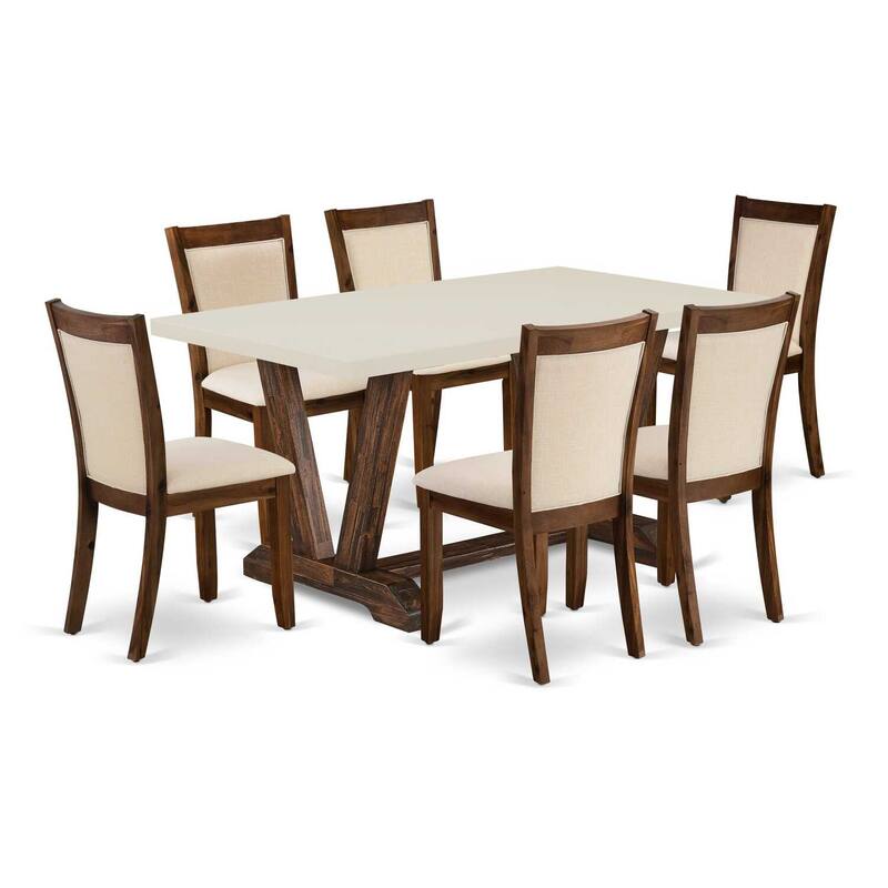 HomeStock 7-Piece Distressed Jacobean Finish Solid Wood Top Dining Table with 6-Chairs