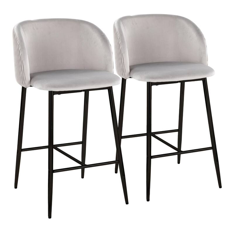 Lumisource Waves Counter Stool in Chrome and Silver Velvet - Set of 2 - 21"Lx19.75"Wx36"H