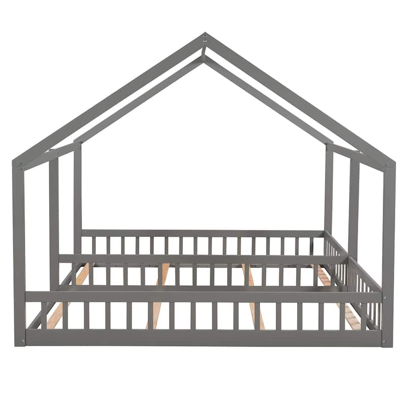Twin Size House Platform Beds, 2 Shared Beds, Floor Bed, White
