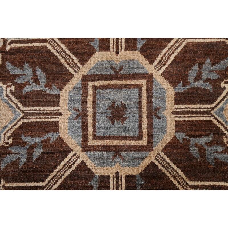 Brown Geometric Gabbeh Persian Wool Area Rug Handmade Office Carpet - 6'0" x 9'7"