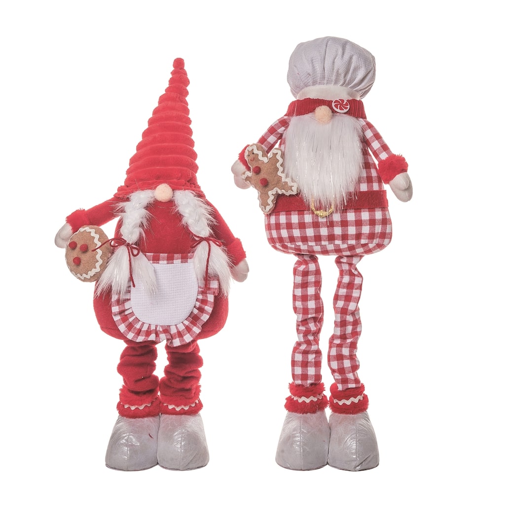 Transpac Plush Plaid Baker Gnome w/Telescoping Legs Set of 2 Christmas Home Decorations
