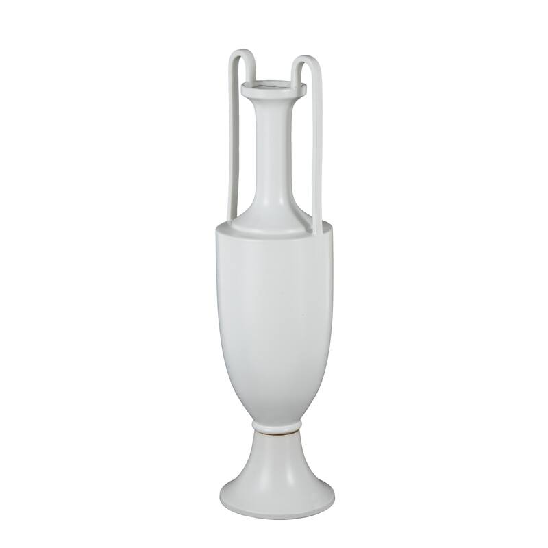 Ceramic Fluted Urn Shaped Vase with Arch Handles - Black or White - Roche River Decor