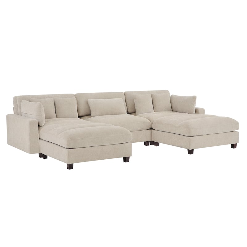 Extra-Large Modern Chenille Sofa Set (128.4 Inches With Pillow Stools) - 128.4"W X 44.1"D X 33.9"H