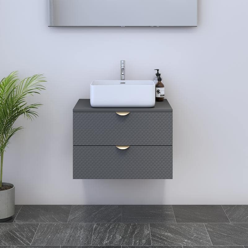 Meble Furniture Bali 24-Inch Modern Single Sink Bathroom Vanity with 2 Soft-Close Drawers - Compact European Wall Mount Design