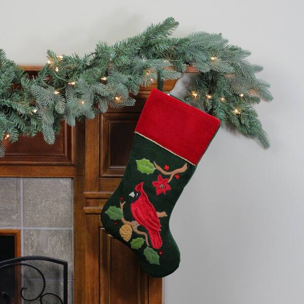 20 5 Red And Green Cardinal Embroidered Christmas Stocking Overstock 16556838