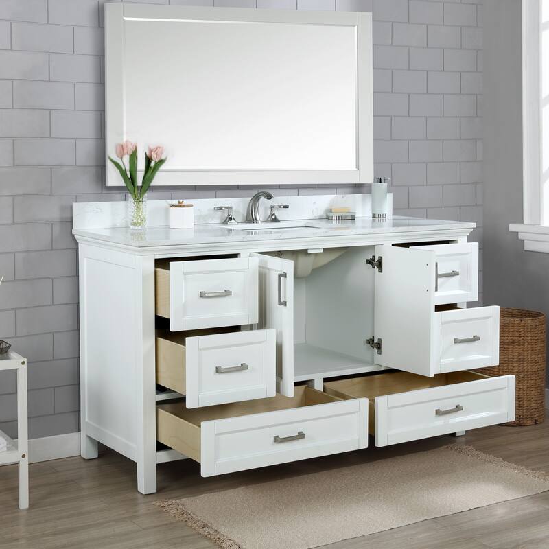 Altair Isla Single Bathroom Vanity Set and Aosta White Countertop with Mirror