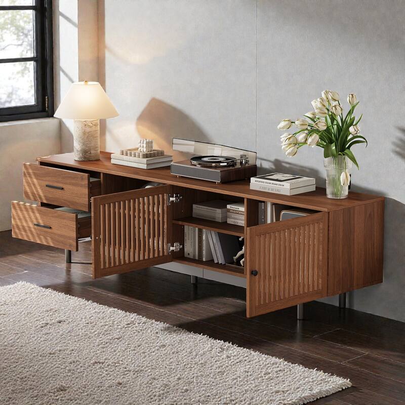 78" Modern TV Stand for TVs up to 85 Inch, Entertainment Center with Deep Drawers, Cable Management and Solid Wood Legs