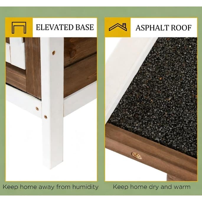Spacious Pet House,2-Story Large Rabbit Hutch is designed for convenient cleaning - Brown