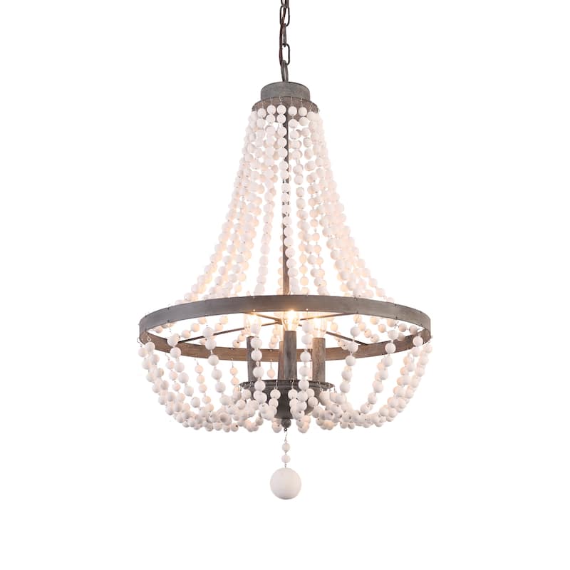 CurveCurio Farmhouse Chandelier 4 Blubs Antique Wood Chandelier for Bedroom, Porch and Kitchen