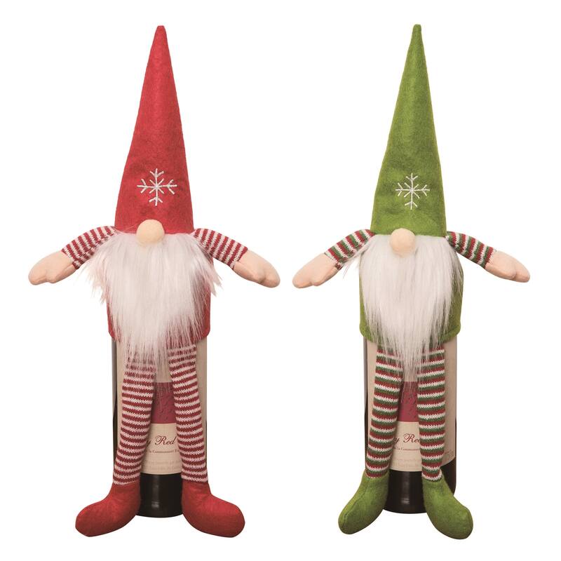 Transpac Fabric Gnome Wine Bottle Topper Set of 2 Christmas Home Decorations