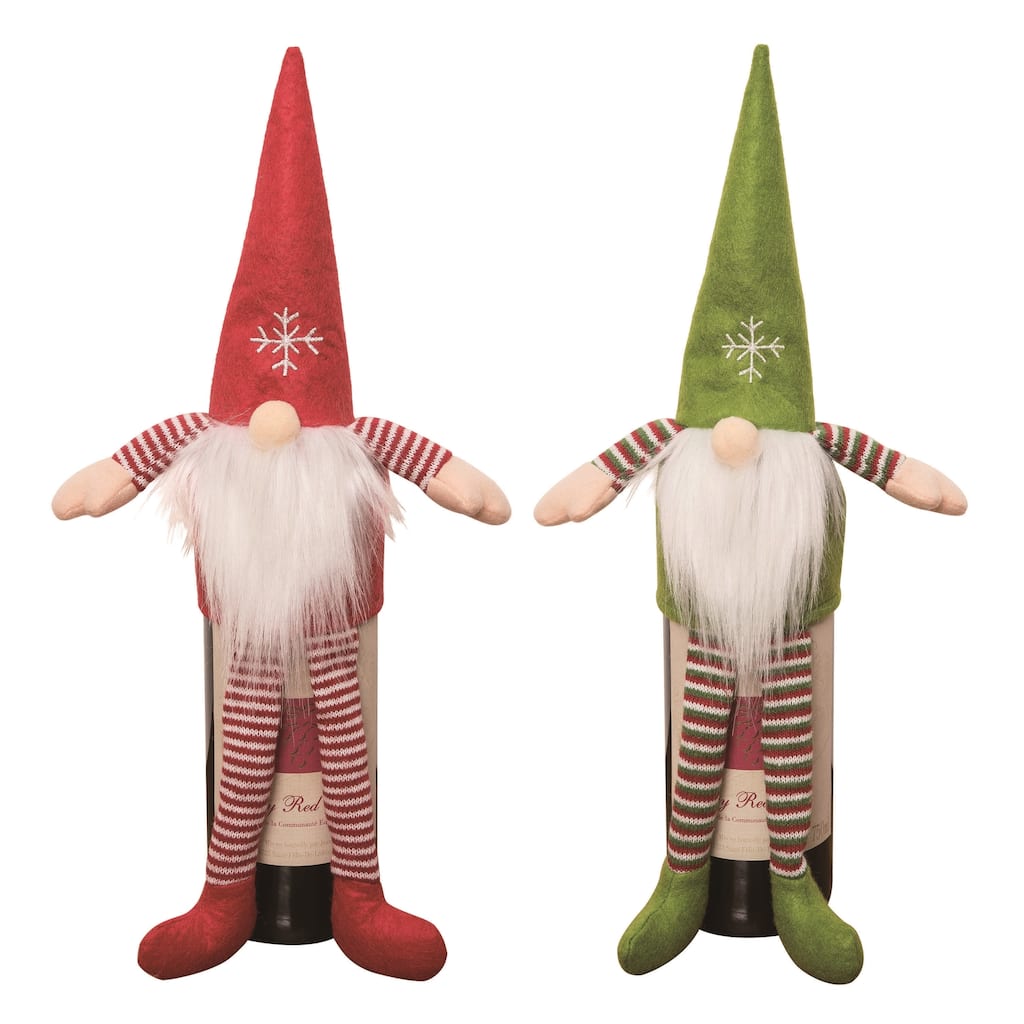 Transpac Fabric Gnome Wine Bottle Topper Set of 2 Christmas Home Decorations