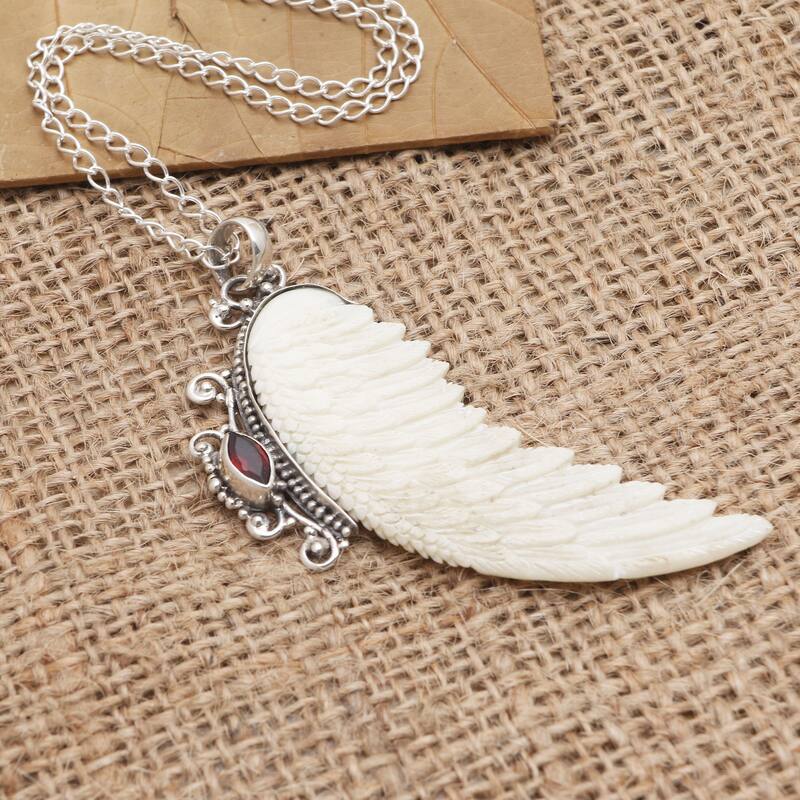 Novica Handmade Pale Angel Garnet Pendant Necklace - White