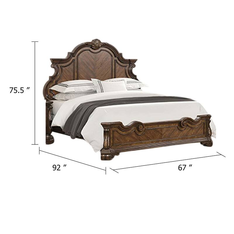 Leova Queen Bed, Bombay Headboard, Molding and Corbels, Dark Brown