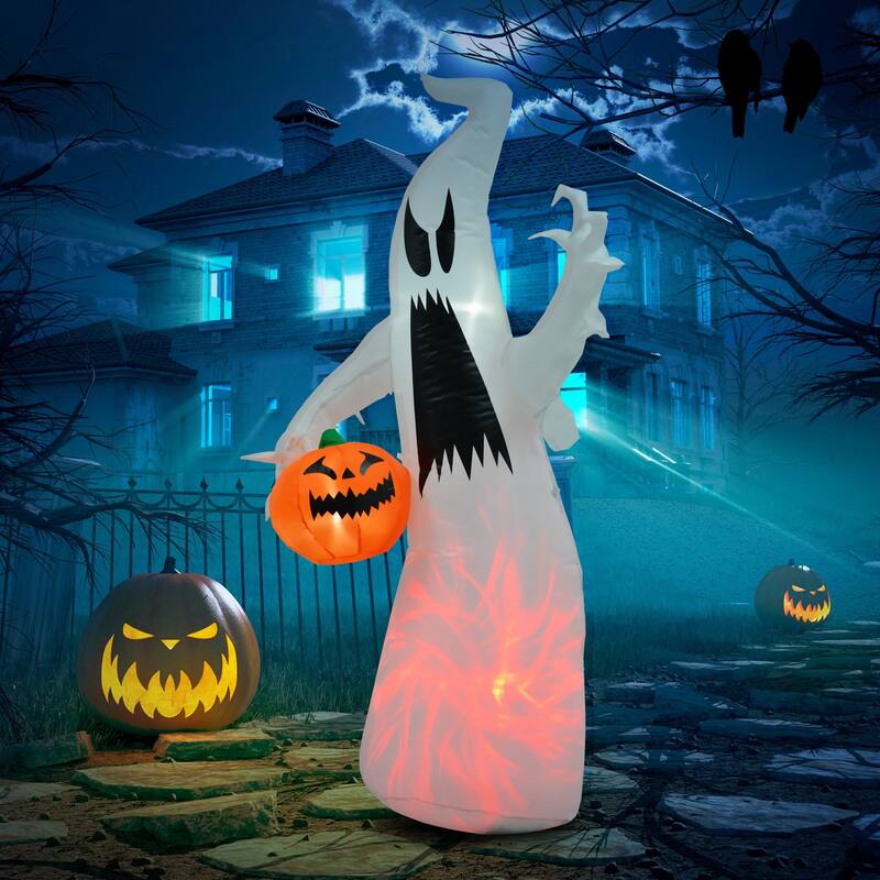 5.9' Halloween Inflatable Outdoor Decoration Ghost with Pumpkin Blow Up LED Garden Lawn Party Holiday Waterproof