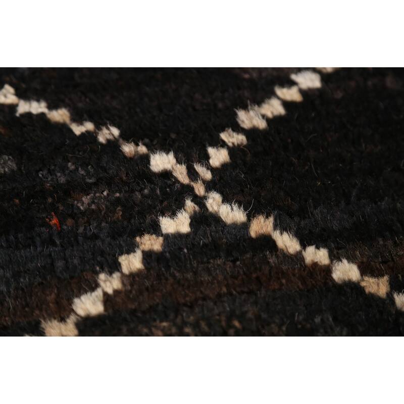 Black Trellis Moroccan Oriental Rug Handmade Wool Carpet - 4'1" x 6'1"