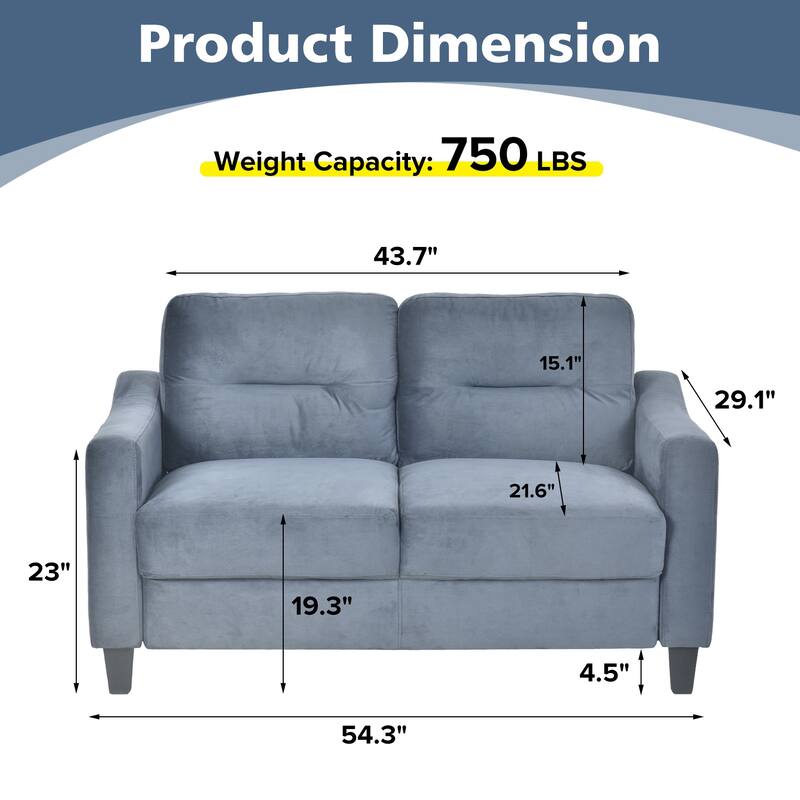 2 Seat Sectional Sofa with U-Shaped Spring Links and Solid Wood Frame Velvet Loveseat Couch for Living Room Bedroom Office