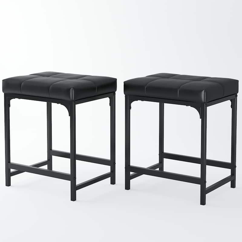 Set of 2 Black Faux Leather Vanity Stools with Metal Frame for Bedroom or Living Room - 15.74”L x 12.59”W x 18.70”H