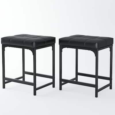 Set of 2 Black Faux Leather Vanity Stools with Metal Frame for Bedroom or Living Room - 15.74”L x 12.59”W x 18.70”H