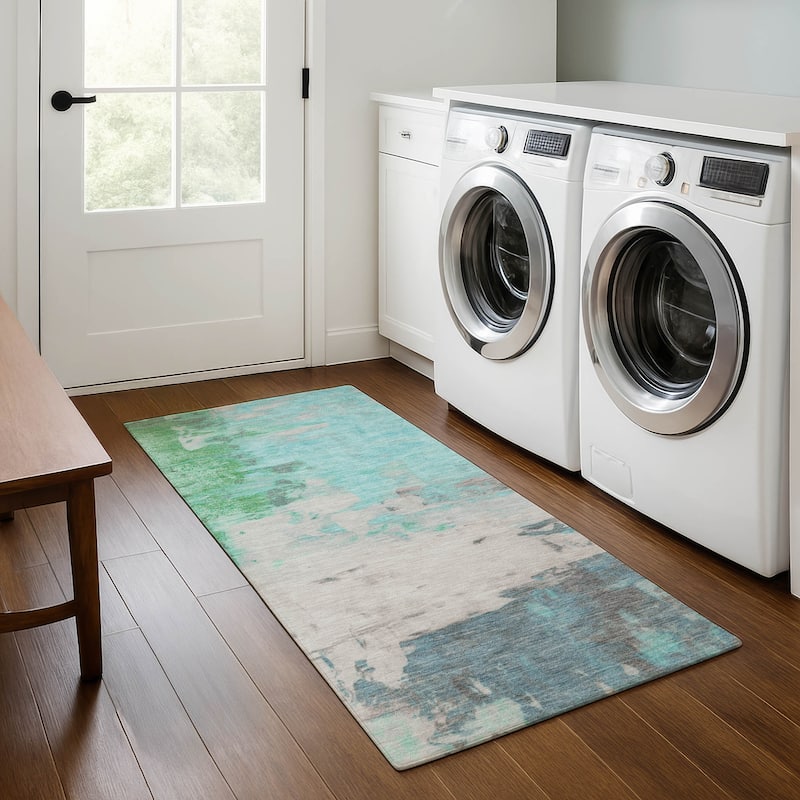 Premium Washable Super Soft Abstract Watercolor Mayfield Rug - Teal - 2'3" x 7'6"