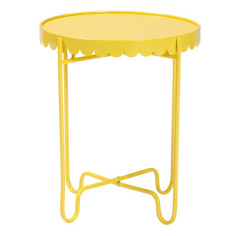 Laverne Metal Side Table with Scalloped Tray Top - Round Accent Table with Decorative Base for Indoor or Semi-Outdoor Use
