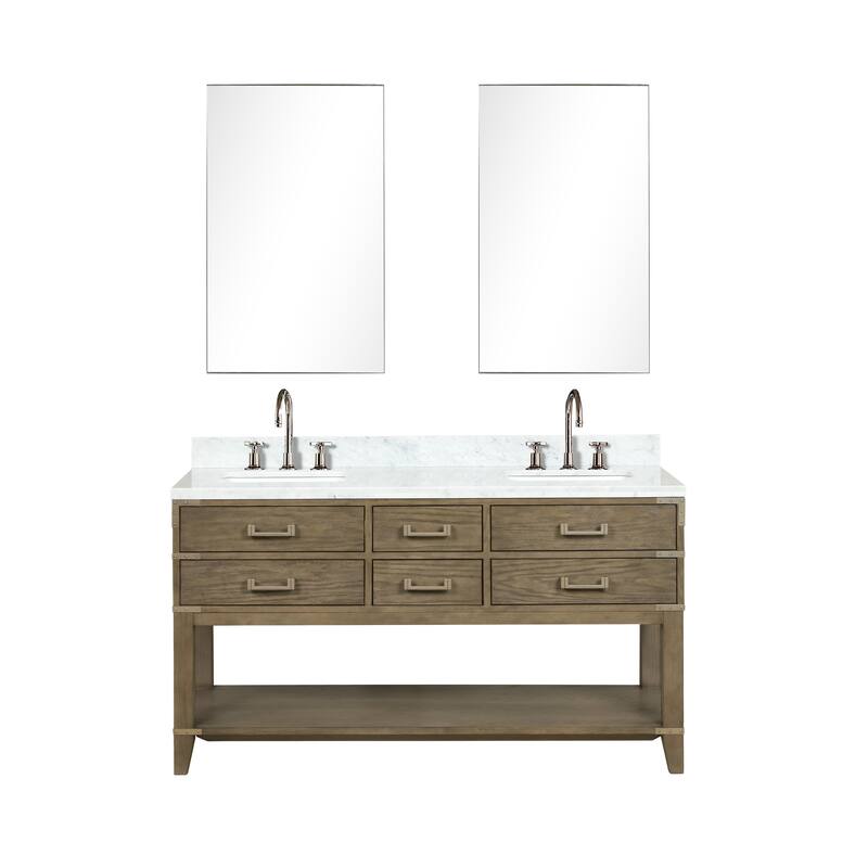 Lexora Norwalk Bath Vanity, Carrara Marble Top, Faucet Set, and Mirror
