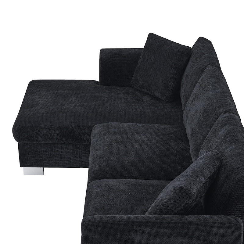 4-seat Chenille Indoor Sectional Sofa with Oversized Chaise