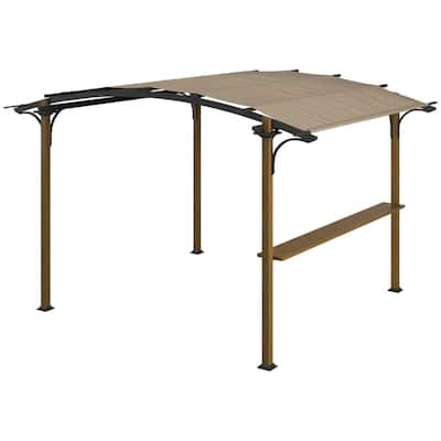 Premium Outdoor Gazebo with Integrated Bar Counter Natural/Beige Pergola with UV-Protective Mesh Canopy